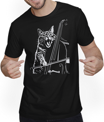 Produktbild von T-Shirt mit Mann Schreiende Katze Musiker spielt Kontrabass