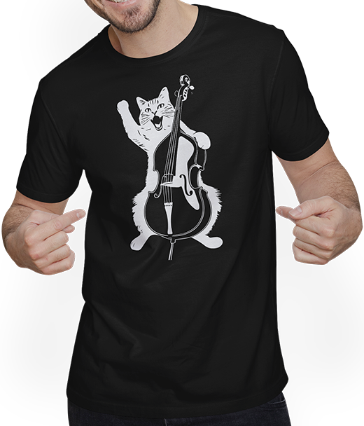 Produktbild von T-Shirt mit Mann Schreiende Katze Musiker spielt Kontrabass