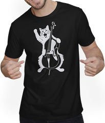 Produktbild von T-Shirt mit Mann Schreiende Katze Musiker spielt Kontrabass