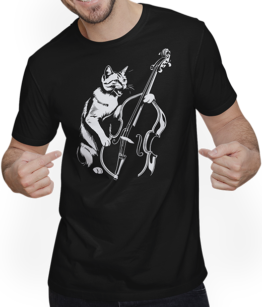 Produktbild von T-Shirt mit Mann Schreiende Katze Musiker spielt Kontrabass