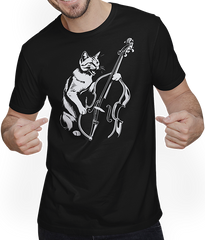 Produktbild von T-Shirt mit Mann Schreiende Katze Musiker spielt Kontrabass