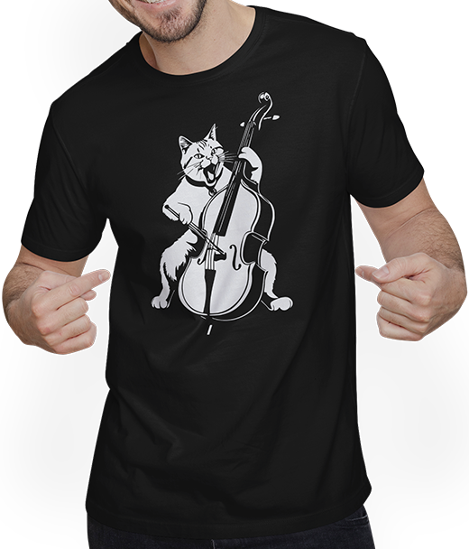 Produktbild von T-Shirt mit Mann Schreiende Katze Musiker spielt Kontrabass