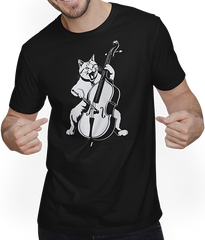 Produktbild von T-Shirt mit Mann Schreiende Katze Musiker spielt Kontrabass