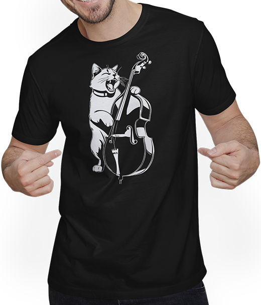 Produktbild von T-Shirt mit Mann Schreiende Katze Musiker spielt Kontrabass