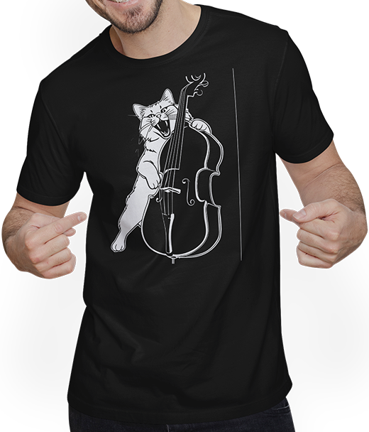 Produktbild von T-Shirt mit Mann Schreiende Katze Musiker spielt Kontrabass