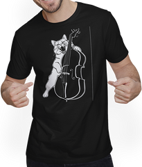 Produktbild von T-Shirt mit Mann Schreiende Katze Musiker spielt Kontrabass