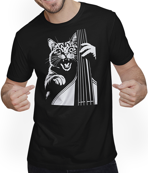 Produktbild von T-Shirt mit Mann Schreiende Katze Musiker spielt Kontrabass