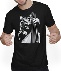 Produktbild von T-Shirt mit Mann Schreiende Katze Musiker spielt Kontrabass