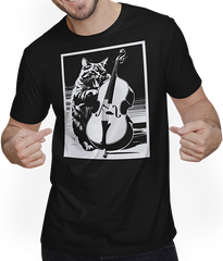 Produktbild von T-Shirt mit Mann Schreiende Katze Musiker spielt Kontrabass