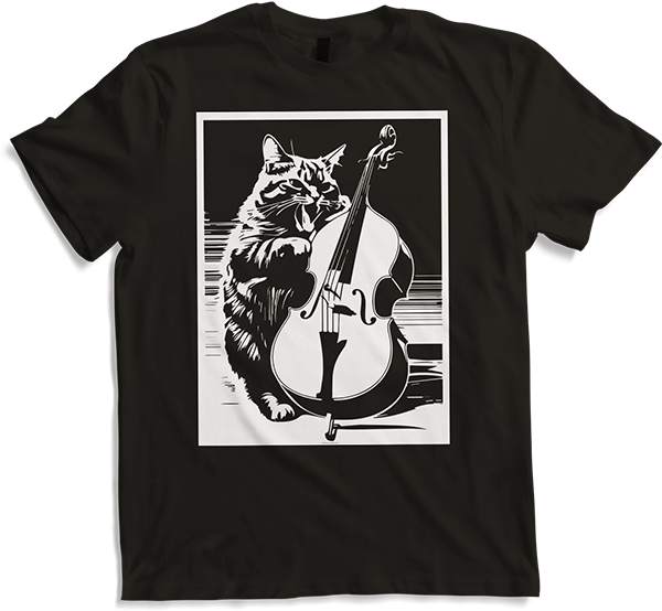 Produktbild von T-Shirt Schreiende Katze Musiker spielt Kontrabass