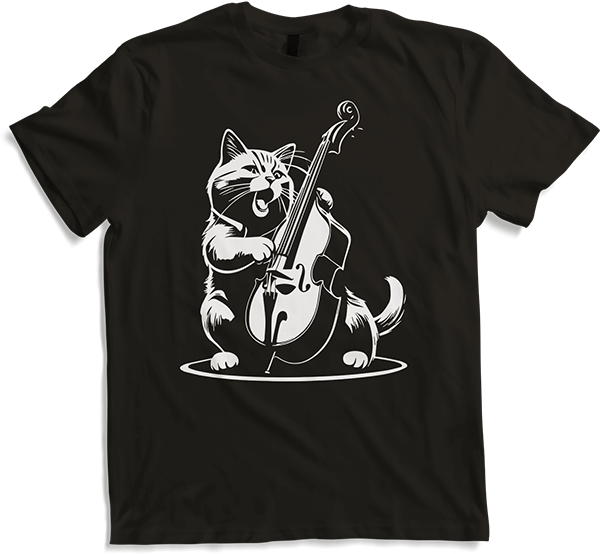 Produktbild von T-Shirt Schreiende Katze Musiker spielt Kontrabass