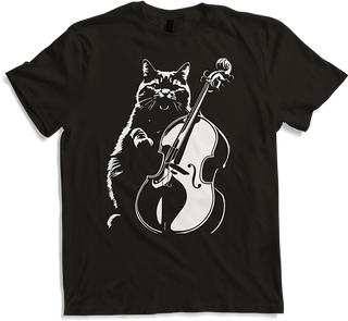 Produktbild von T-Shirt Schreiende Katze Musiker spielt Kontrabass