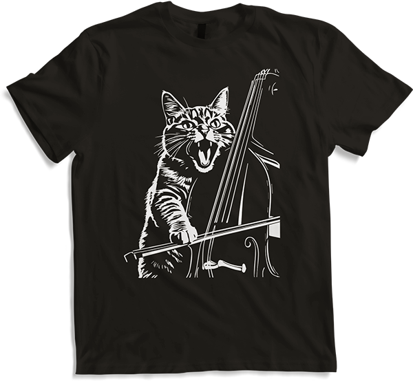 Produktbild von T-Shirt Schreiende Katze Musiker spielt Kontrabass