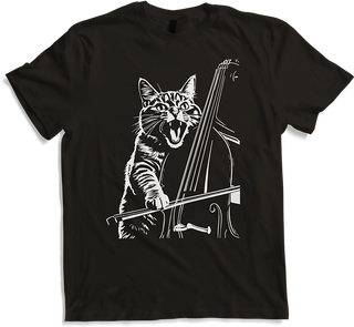 Produktbild von T-Shirt Schreiende Katze Musiker spielt Kontrabass