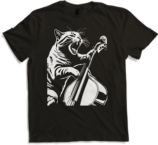 Produktbild von T-Shirt Schreiende Katze Musiker spielt Kontrabass