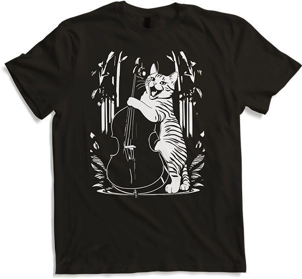 Produktbild von T-Shirt Schreiende Katze Musiker spielt Kontrabass