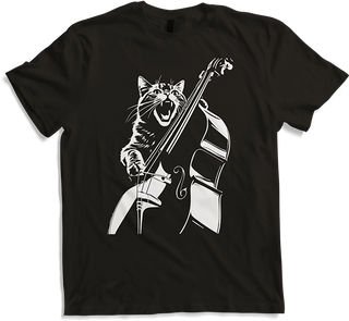 Produktbild von T-Shirt Schreiende Katze Musiker spielt Kontrabass