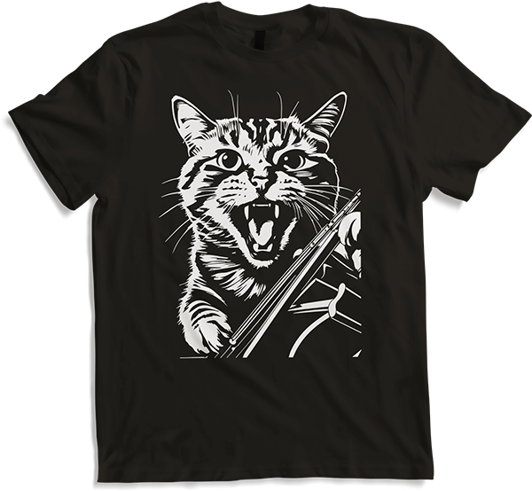 Produktbild von T-Shirt Schreiende Katze Musiker spielt Kontrabass