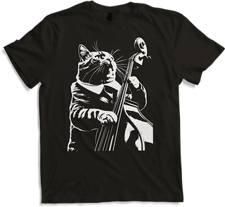 Produktbild von T-Shirt Schreiende Katze Musiker spielt Kontrabass