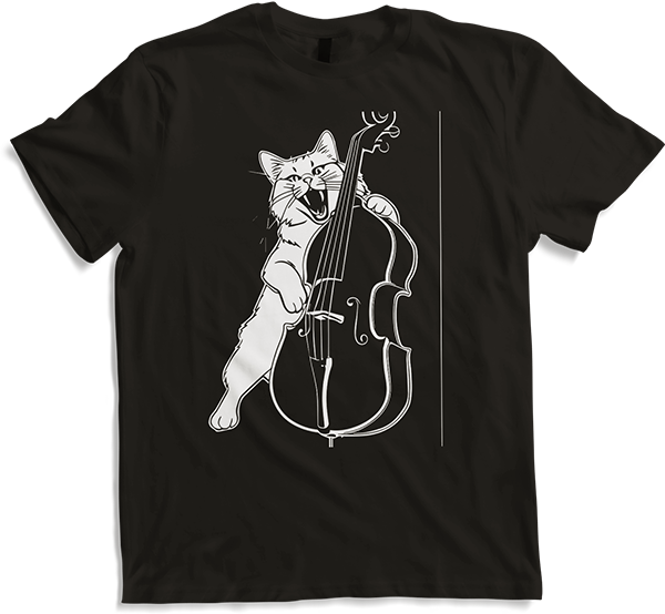 Produktbild von T-Shirt Schreiende Katze Musiker spielt Kontrabass