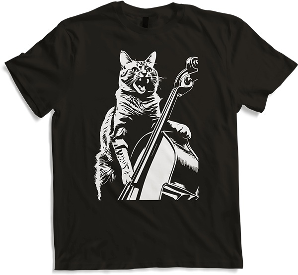 Produktbild von T-Shirt Schreiende Katze Musiker spielt Kontrabass