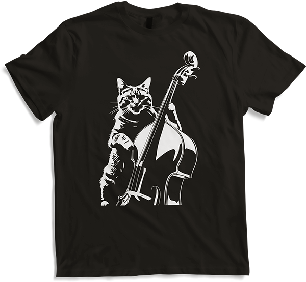 Produktbild von T-Shirt Schreiende Katze Musiker spielt Kontrabass
