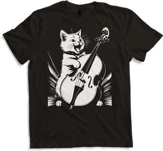 Produktbild von T-Shirt Schreiende Katze Musiker spielt Kontrabass