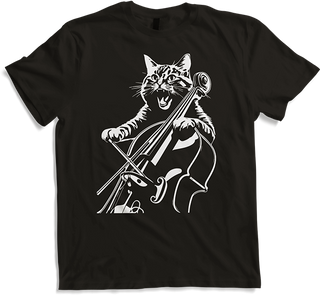 Produktbild von T-Shirt Schreiende Katze Musiker spielt Kontrabass