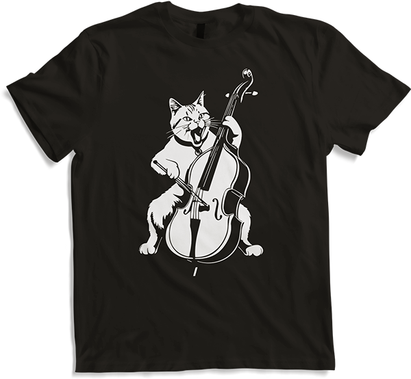 Produktbild von T-Shirt Schreiende Katze Musiker spielt Kontrabass