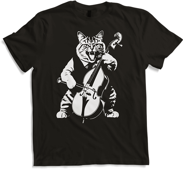 Produktbild von T-Shirt Schreiende Katze Musiker spielt Kontrabass