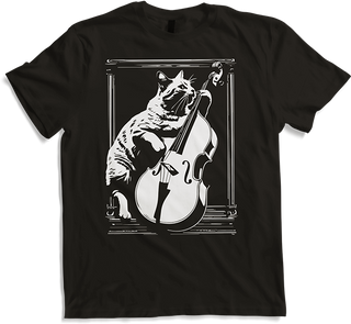 Produktbild von T-Shirt Schreiende Katze Musiker spielt Kontrabass