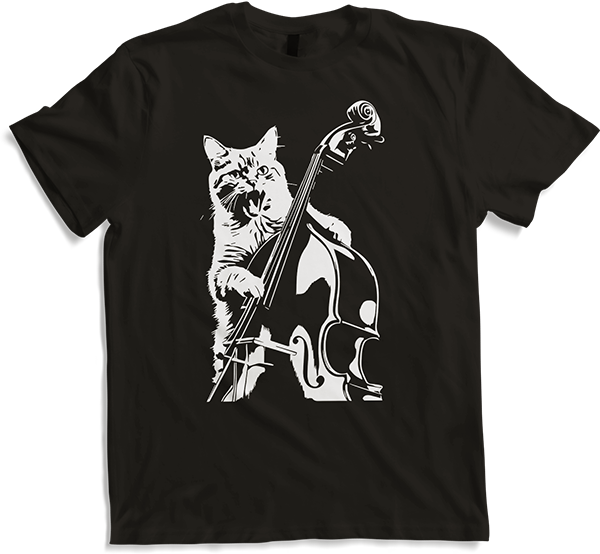 Produktbild von T-Shirt Schreiende Katze Musiker spielt Kontrabass