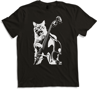 Produktbild von T-Shirt Schreiende Katze Musiker spielt Kontrabass