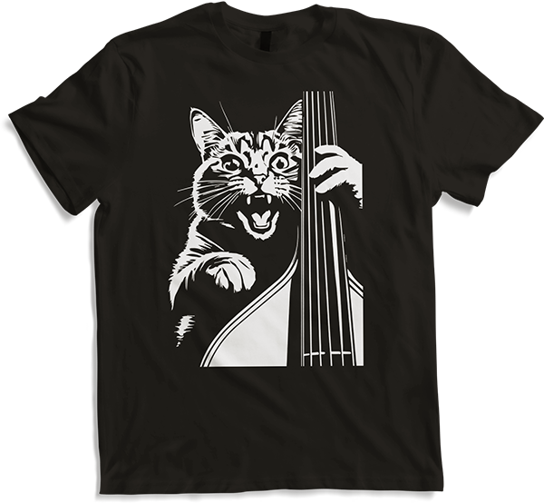 Produktbild von T-Shirt Schreiende Katze Musiker spielt Kontrabass