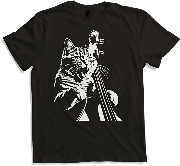 Produktbild von T-Shirt Schreiende Katze Musiker spielt Kontrabass