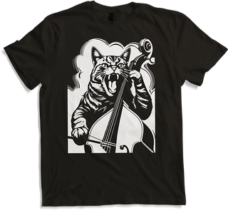 Produktbild von T-Shirt Schreiende Katze Musiker spielt Kontrabass