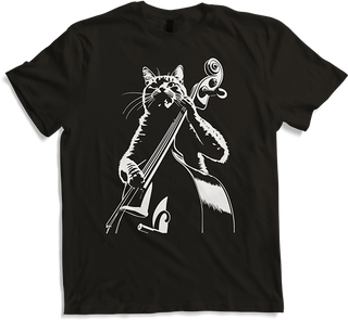 Produktbild von T-Shirt Schreiende Katze Musiker spielt Kontrabass