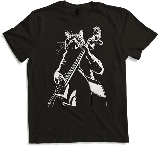Produktbild von T-Shirt Schreiende Katze Musiker spielt Kontrabass