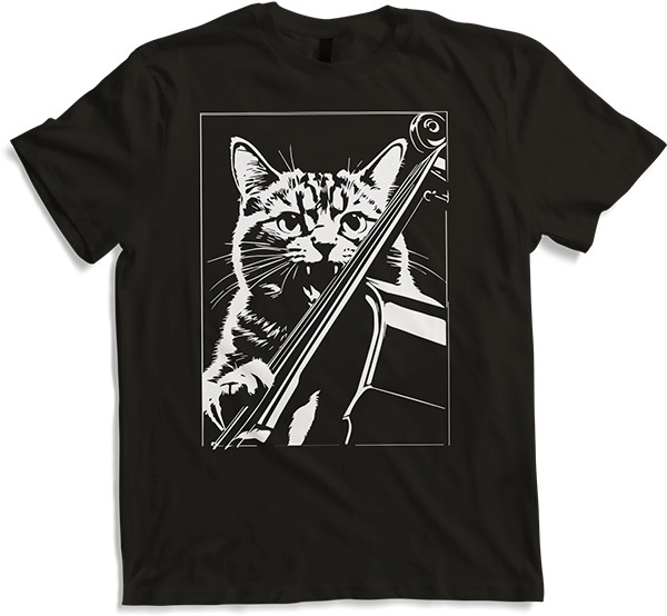 Produktbild von T-Shirt Schreiende Katze Musiker spielt Kontrabass