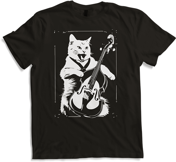 Produktbild von T-Shirt Schreiende Katze Musiker spielt Kontrabass