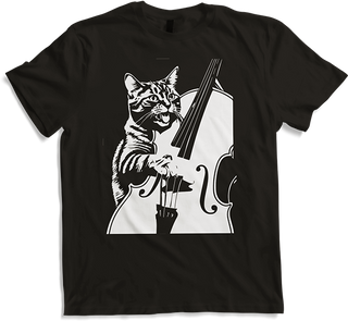 Produktbild von T-Shirt Schreiende Katze Musiker spielt Kontrabass