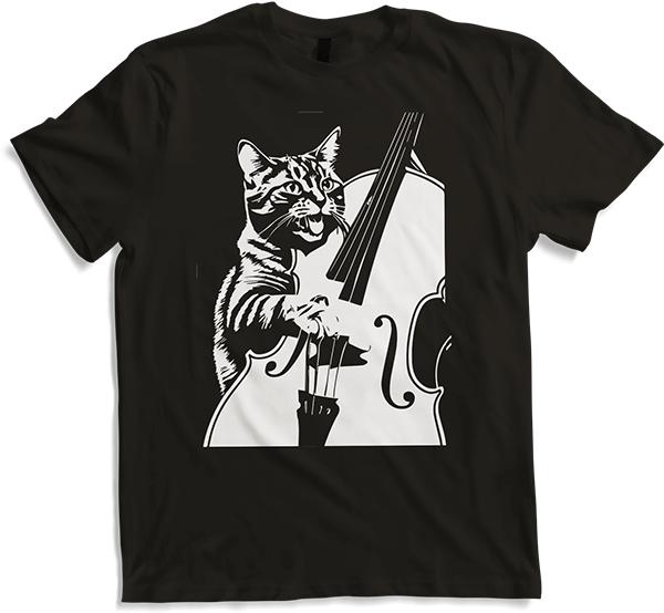 Produktbild von T-Shirt Schreiende Katze Musiker spielt Kontrabass