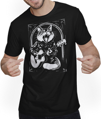 Produktbild von T-Shirt mit Mann Schreiende Katze Musiker spielt akustische Gitarre