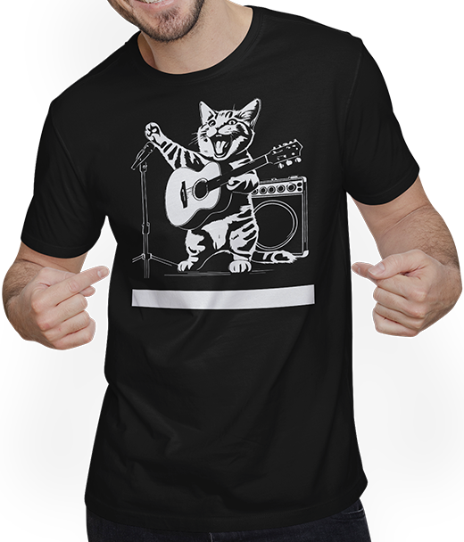 Produktbild von T-Shirt mit Mann Schreiende Katze Musiker spielt akustische Gitarre