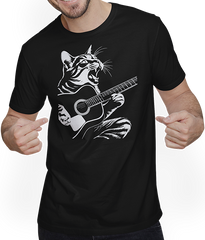 Produktbild von T-Shirt mit Mann Schreiende Katze Musiker spielt akustische Gitarre