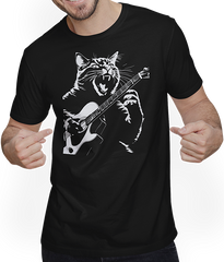 Produktbild von T-Shirt mit Mann Schreiende Katze Musiker spielt akustische Gitarre