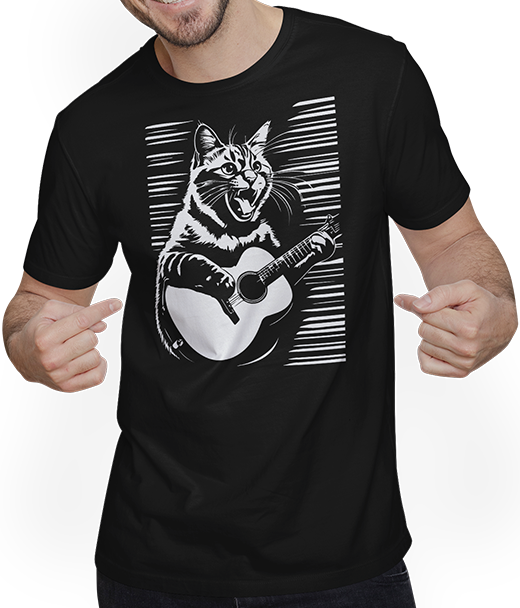 Produktbild von T-Shirt mit Mann Schreiende Katze Musiker spielt akustische Gitarre