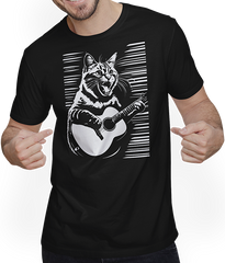 Produktbild von T-Shirt mit Mann Schreiende Katze Musiker spielt akustische Gitarre