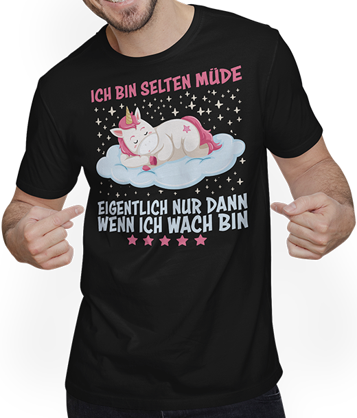 Produktbild von T-Shirt mit Mann Selten Müde Schlafen Lustige Einhorn Sprüche Sarkastisches