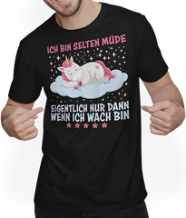 Produktbild von T-Shirt mit Mann Selten Müde Schlafen Lustige Einhorn Sprüche Sarkastisches